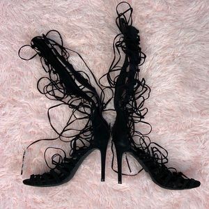 Strap knee length heels